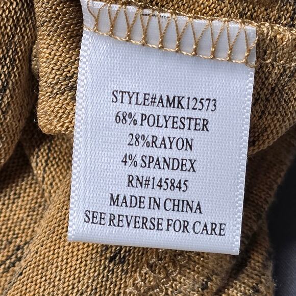 A+A Collection Brown Black Shirt NEW Stretch Knit 3/4 Sleeves V-Neck Women L Top - Picture 5 of 10